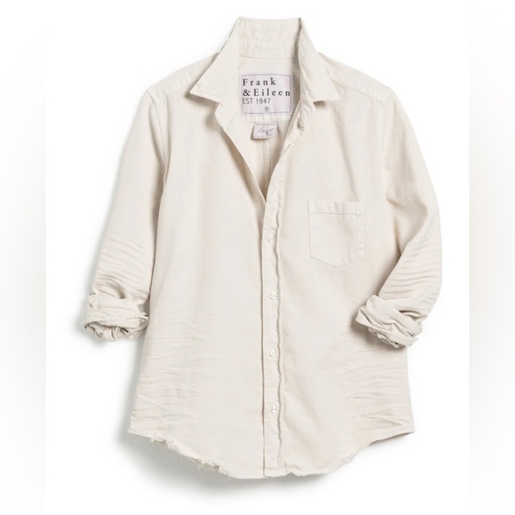 Frank & Eileen Barry Distressed Tailored Button Up Shirt Cream Size XS - Picture 1 of 9
